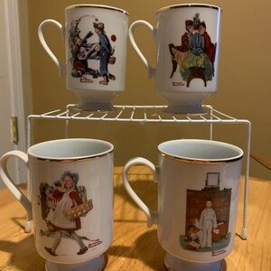 Vintage Norman Rockwell Footed Porcelain Coffee Cups By Danbury Mint
